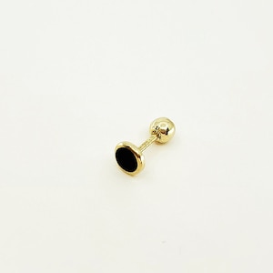 14k Solid Gold Mini Black Circle Stud Earring, Piercing Earring, Mini Balls Screw Back Single Stud Earring, Daily Earring