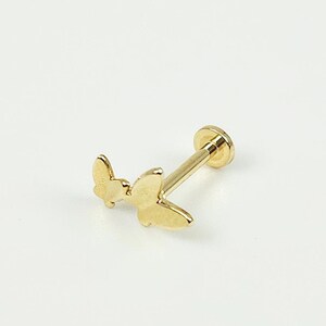 14K Solid Gold Tiny Double Butterfly Internally Labret Stud Earring,Tragus Stud Earring, Conch Stud, Tiny Earring, Flat Back Earring
