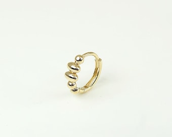 14k Solid Gold Small Beaded Huggie Hoop Earring, Small Hoops, Conch Hoop, Minimalist Earrings, Daily Earring