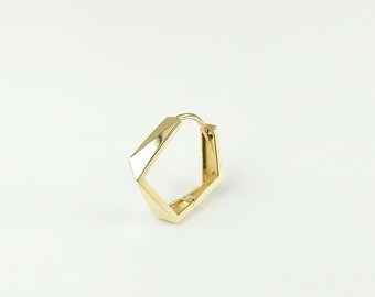 14K Solid Gold Rhombus Shape Hoop Earring, Modern Hoops, Bold Hoop Earring, Conch Hoop, Minimalist Earrings, Daily Earring
