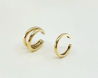 14K Solid Gold Ear Cuff No Piercing Simple Design Wrap Earrings, Golden Cartilage Conch Helix No Piercing, Ear Cuff Wrap Earring