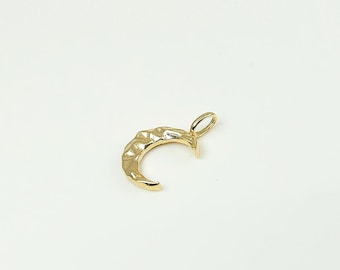 14K Solid Gold Tiny Crescent Moon Charm Pendant, Minimalist Everyday Dainty Necklace