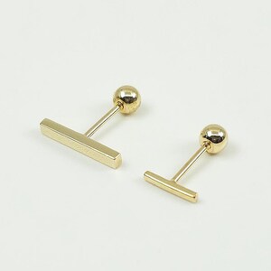 14K Solid Gold Bar Stud Earrings, Mini Bar Screw Back Single Stud Earring, Piercing Earring, Minimalist Earrings, Daily Earring