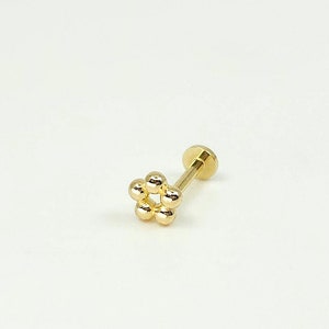 14K Solid Gold Tiny Five Balls Internally Threaded Labret Stud Earring, Tragus Stud Earring, Conch Stud, Tiny Earring, Flat Back Earring