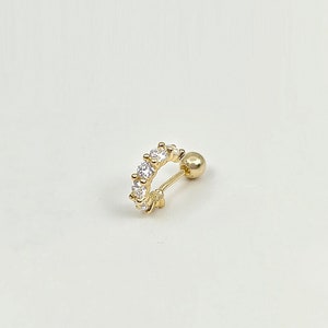14K Solid Gold CZ Wire Stud Earring, Piercing Earring, Mini Balls Screw Back, Single Stud Earring, Minimalist Earrings