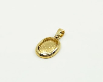 14K Solid Gold Tiny Oval Frame Charm Pendant , Double Sided Different Design Pendant, Charm, Everyday Dainty, Minimalist,  Great Gift