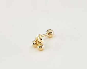 14K Solid Gold Cherry Stud Earrings, Piercing Earring, Mini Ball Screw Back Single Stud Earring, Minimalist Earrings