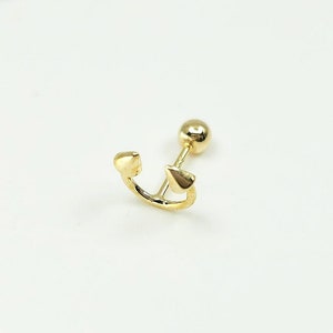 14K Solid Gold Tiny U Shaped Arrow Earring, Piercing Earring, Mini Balls Screw Back Single Stud Earring, Tiny Earring, Minimalist Earrings