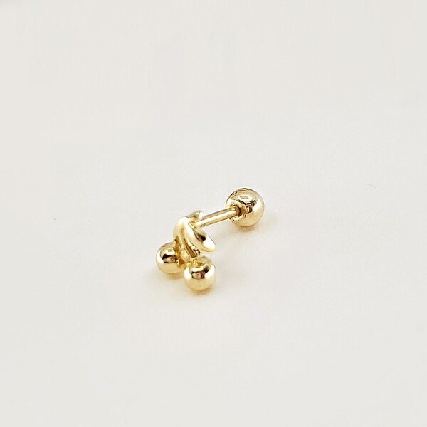 14K Solid Gold Cherry Stud Earrings, Piercing Earring, Mini Ball Screw Back Single Stud Earring, Minimalist Earrings