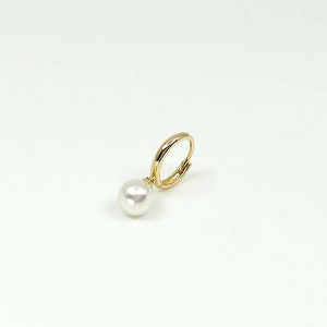 14K Solid Gold Small Huggie Hoop Dangling Pearl Earring, Modern Hoops, Bold Hoop Earring, Conch Hoop, Minimalist Earrings, Daily Earring