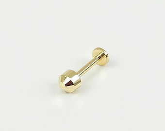 14K Solid Gold Tiny Diamond Cut Internally Threaded Labret Stud Earring, Tragus Stud Earring, Conch Stud, Tiny Earring, Flat Back Earring