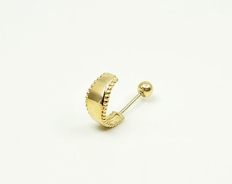 14K Solid Gold C Shape Stud Earrings, Mini Balls Screw Back, Single Stud Earring, Piercing Earring, Minimalist Earrings, Daily Earring