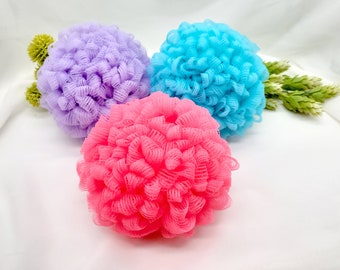 Bath Shower Loofah Sponge Pouf Body Scrubber, Korean Crocheted Body Scrubby, Handmade Eco Friendly, Shower Ball Puff, Yarn Scrubber