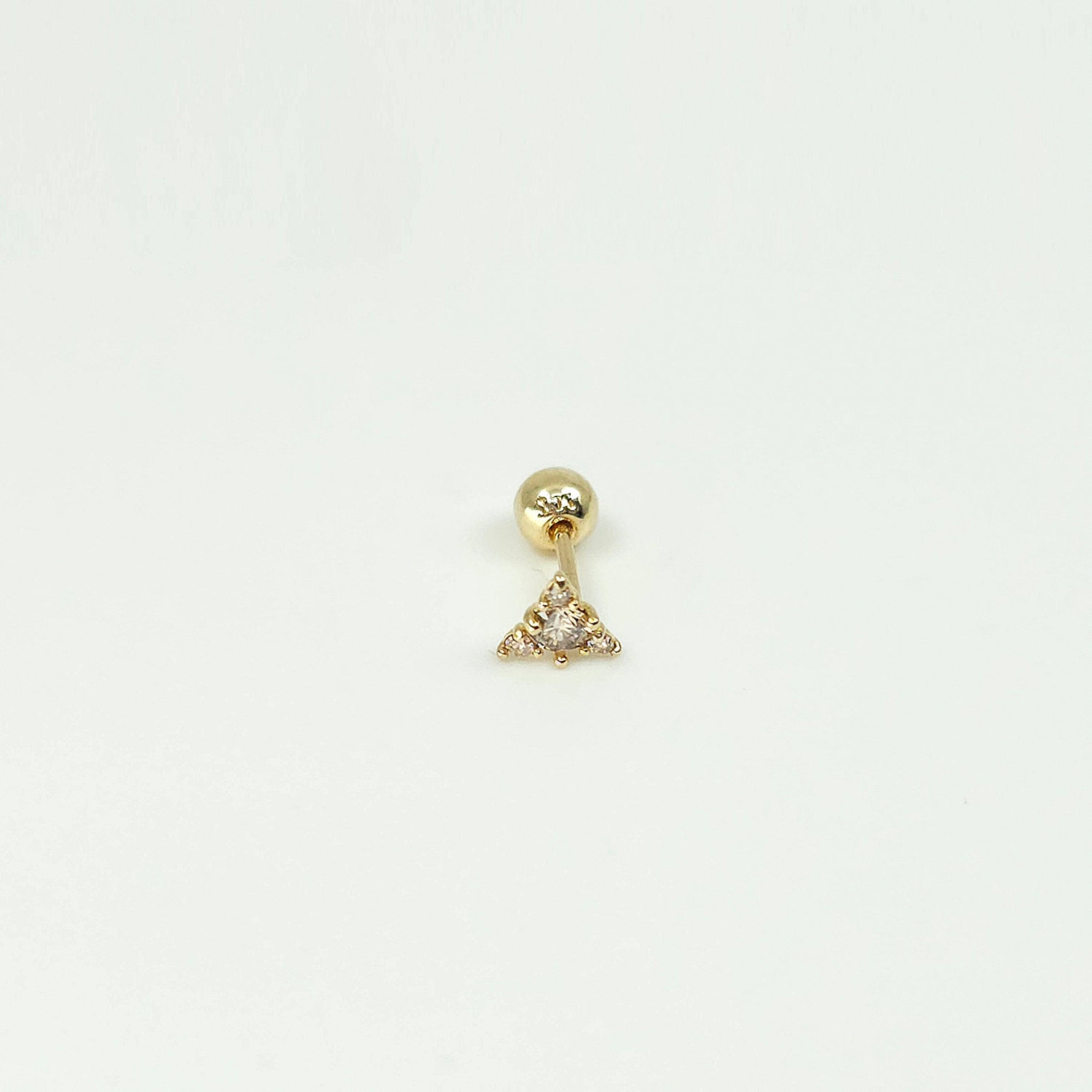 14K Solid Gold Rough Diamond Triangle Stud Earring, Mini Balls Screw ...