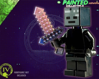 CUSTOM PAINTED Pixel Enchanted Short Sword Compatible With All Minifigures and Construction Toy Figures