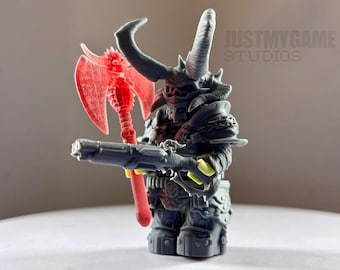 Horned Infernal Warlord Resin Minifig Kit | Runic Energy Axe Dark Sci-Fi Armor