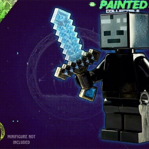 CUSTOM PAINTED Pixel Diamond Ore Short Sword Compatible With All Minifigures and Construction Toy Figures