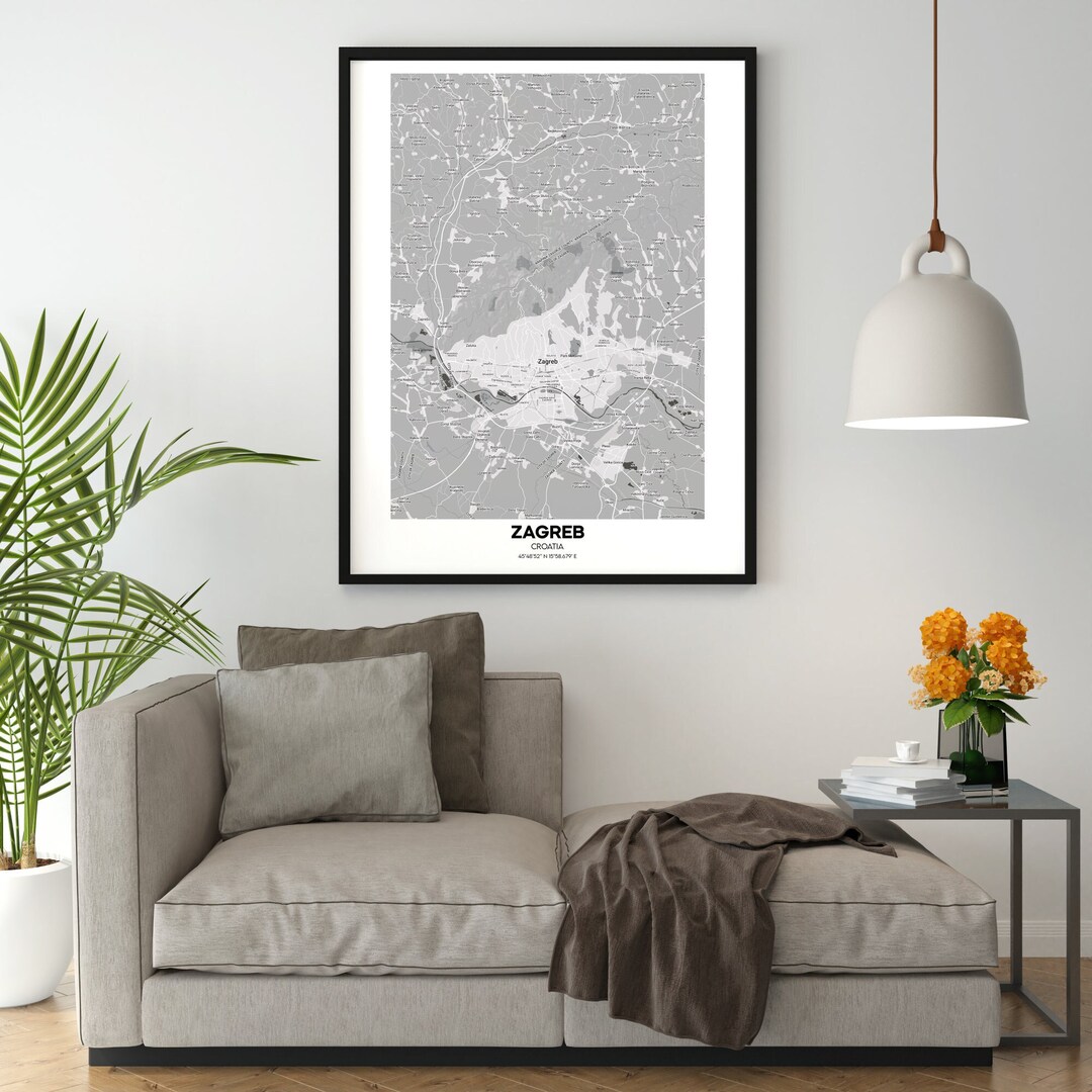 Zagreb Maps Map of Zagreb Crotia Map Prints Modern Home Etsy