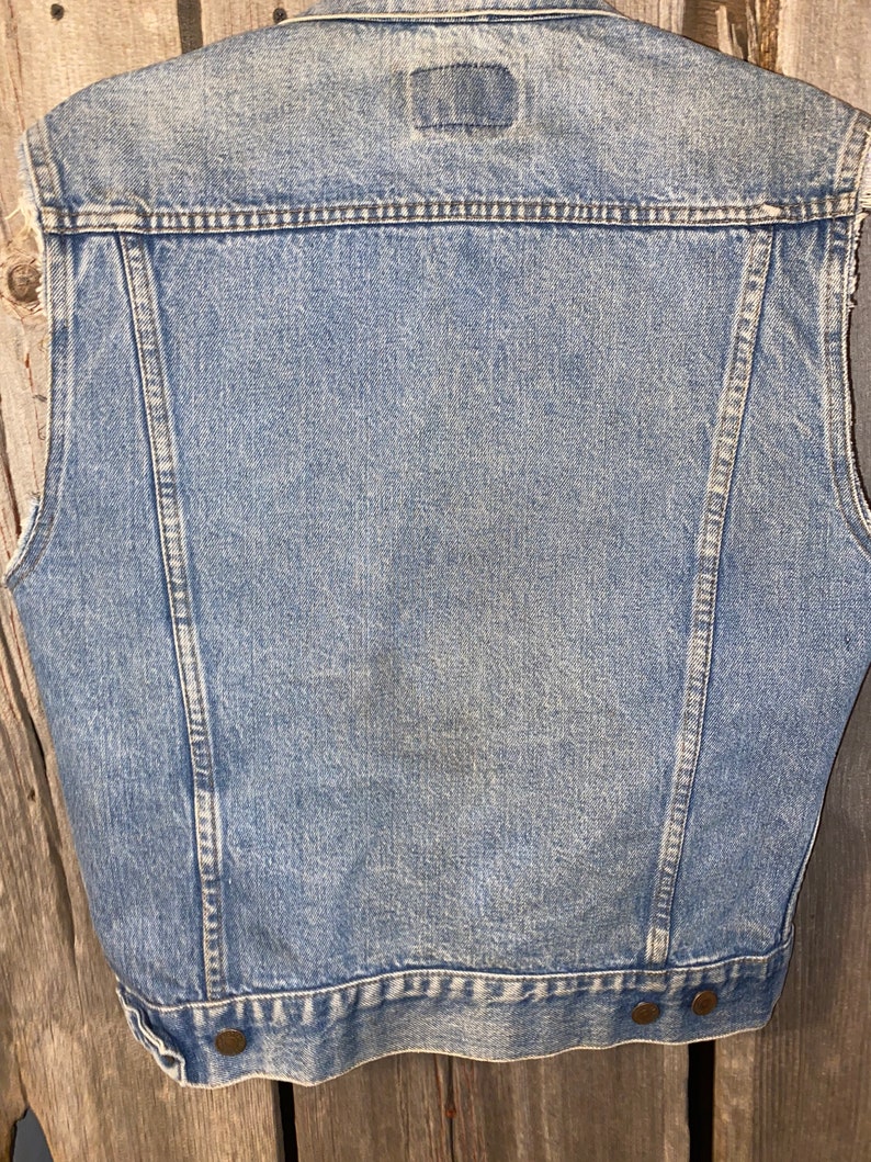 Vintage Denim Bikers Jean Jacket Vest Mens Small Distressed Etsy