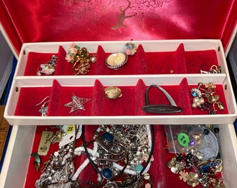 Vintage costume jewelry lot in jewelry box