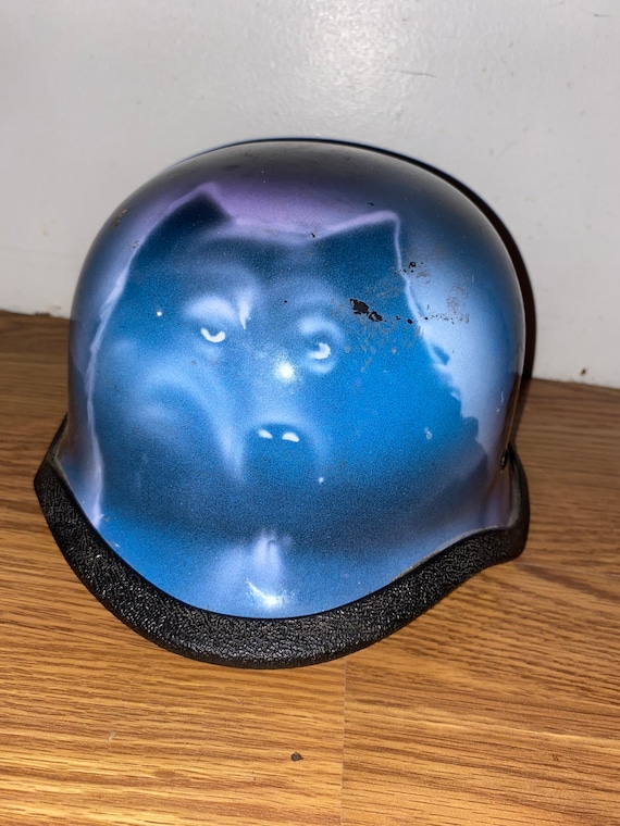 Vintage half shell motorcycle helmet with wolf design… - Gem