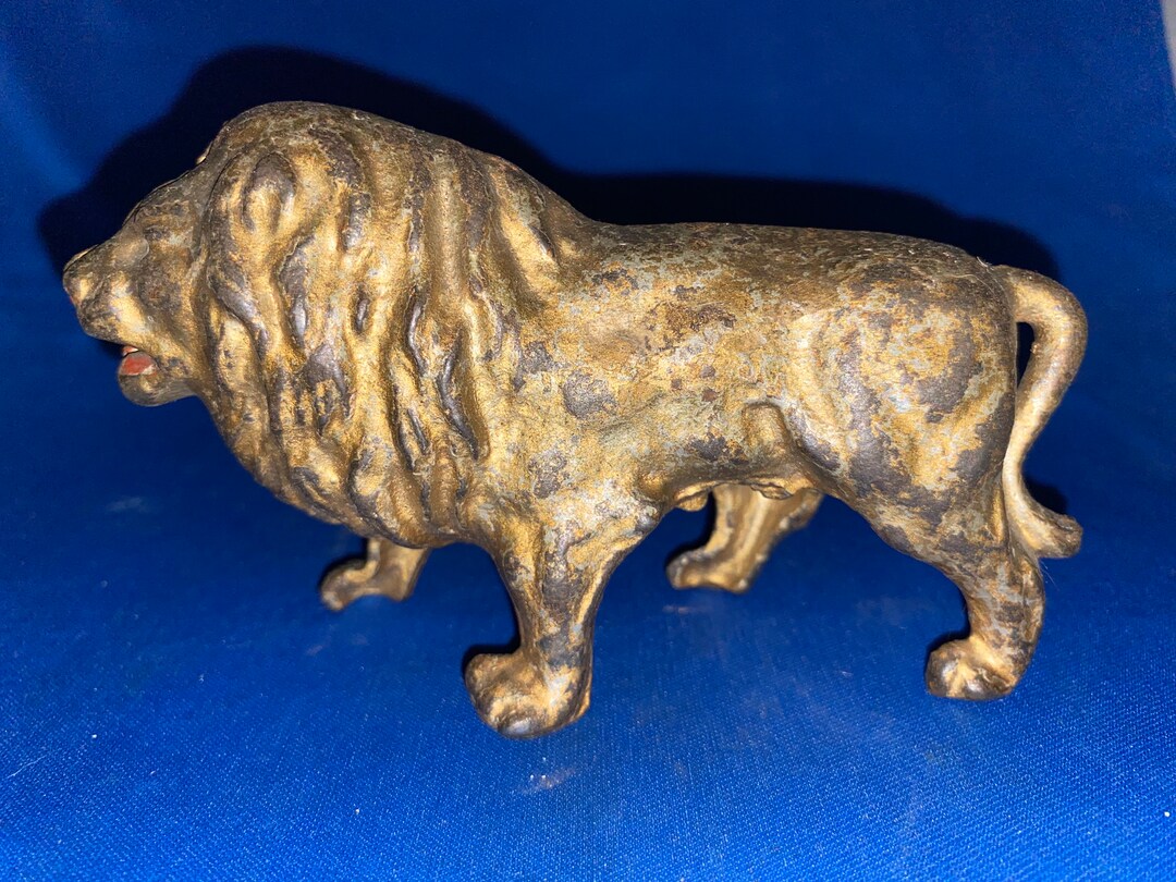 Vintage Cast Iron Lion Bank AC Williams Etsy