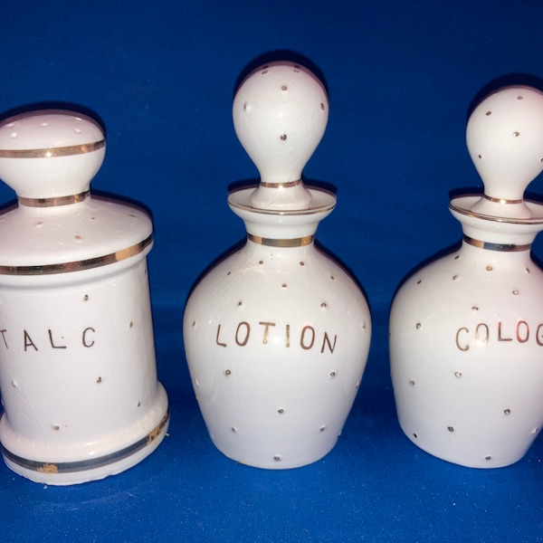 Vintage vanity make up and cologne jars