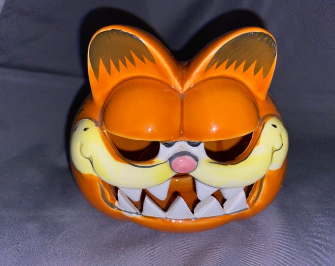 1981 Enesco Garfield Jackolantern Halloween Tea Light Candle Holder Etsy