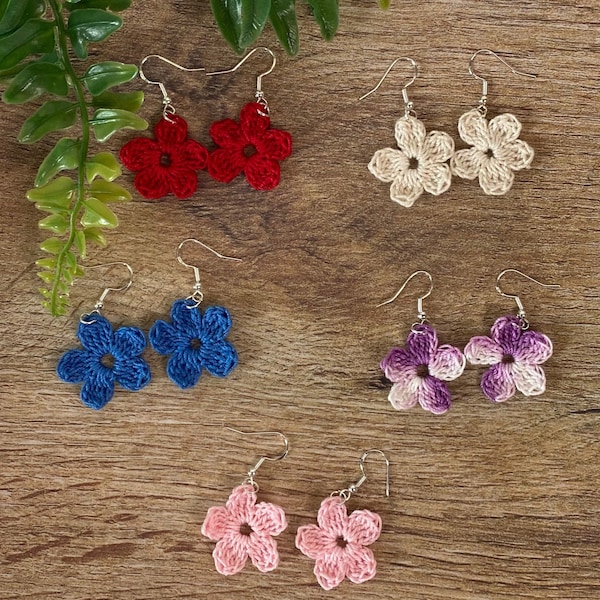 Crochet Flower Earrings, Hanging Earrings, Flower Dangle Earrings, Crochet earrings, Gifts for her, Christmas Stocking stuffer