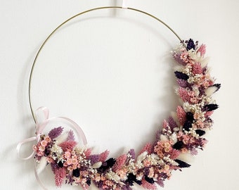 Flower Hoop | Türkranz | Wandkranz verziert mit Trockenblumen Gold 30cm