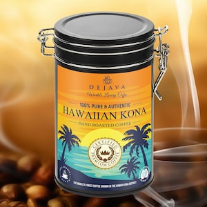 100% Pure Certified HAWAIIAN KONA Coffee in A Tin - Freshly Roasted & Ground Coffee