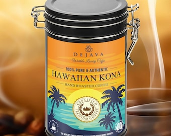 100% Pure Certified HAWAIIAN KONA Coffee in A Tin - Freshly Roasted & Ground Coffee