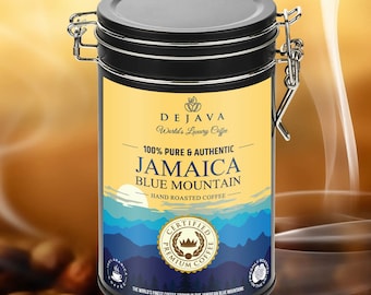 100% Pure Certified JAMAICA BLUE MOUNTAIN Coffee in A Tin - Freshly Roasted & Ground Coffee