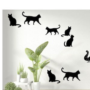 Papier cartonné chat noir d'Halloween, décoration d'Halloween chat noir, découpages pour fête d'Halloween, découpages de chat, décoration murale, chats d'Halloween