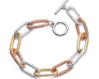 Pera Jewelry 14K Gold - Silver - Rose Gold Filled Twist Link Bracelet, Bold and Retro Style Chain, Chunky T-Bar with Gift Box