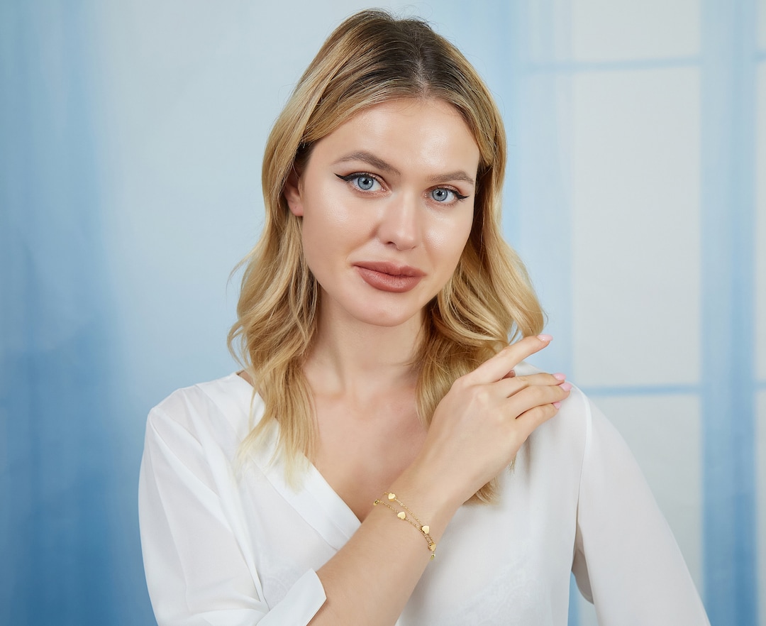 Heart Bracelet / Custom Gold Jewelry / Double Chain Bracelet / Etsy