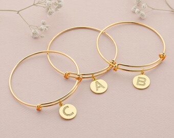 Personalized Bangle / Diamond Initial Bracelet / Customized Bracelet / Customized Bangle / Letter Bracelet / Christmas Gift / Gift For Her