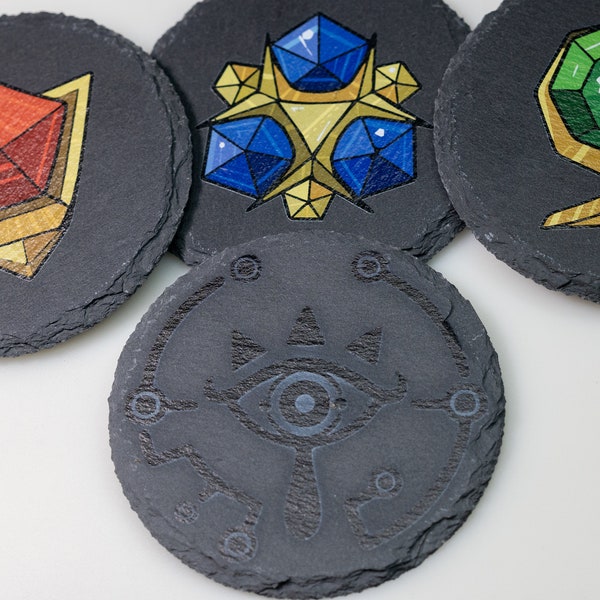 FOUR Zelda Coasters - Ocarina of Time - Custom Slate Legend of Zelda Coasters - Eye of Truth + Spiritual Stones