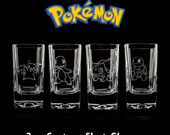 Pokemon Shot Glasses - 3oz - Charmander, Squirtle, Bulbasaur, Pikachu - TCG / Anime / Manga
