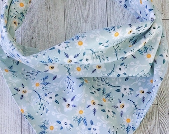 Summer Floral Dog Bandana | Teal Cotton Flower Dog Bandana | Handmade Tie-On Pet Accessory (S–XL)