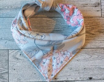 Grey Floral Dog Bandana | Pink Floral Dog Bandana | Cute Dog Bandana | Cotton Tie-On Pet Bandana | Pastel Puppy Scarf (S–XL)