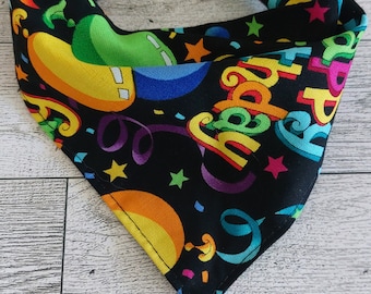 Birthday Dog Bandana | Happy Birthday Pet Bandana | Tie-On Cotton Dog Scarf | Dog Birthday Outfit | Cotton Dog Accessory (S–XL)