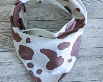 Brown Cow Print Dog Bandana | Chocolate Dog Bandana | Cute Pet Bandana | Tie-On Dog Scarf | Western Cowgirl Dog Accessory (S–XL)
