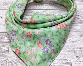 Green Floral Bandana ~ Spring Bandana ~ Floral Bandana ~  Tie-on Bandana ~ Dog Bandana ~ Cat Bandana ~ Personalized Gift ~ Gift