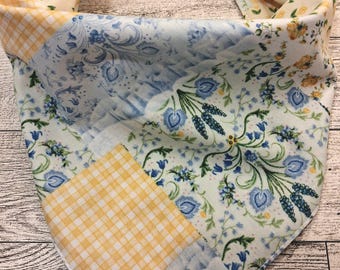 Patchwork Floral Dog Bandana | Personalized Pet Bandana | Cottagecore Tie-On Dog & Cat Scarf | Quilt Inspired Handmade Pet Accessory (S–XL)