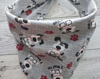 I Woof You Dog Bandana | Cartoon Dog Print Pet Bandana | Gray Dog Bandana | Cute Dog Lover Pet Bandana | Tie-On Dog & Cat Scarf (S–XL)