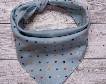 Teal Polka Dot Dog Bandana, Floral Tie On, Pet Gift