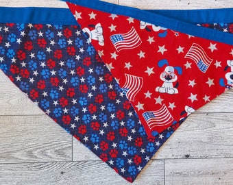 Bandana patriottica a doppia faccia - Bandana per cani reversibili - Bandana per animali domestici - Bandana per animali domestici del 4 luglio - Bandana per cani - Bandana per gatti - Regalo