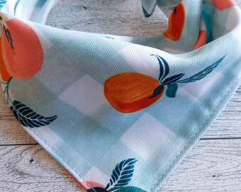 Pañuelo para perro de cuadros vichy color melocotón / Pañuelo para perro de cuadros vichy color turquesa / Pañuelo para mascotas con estampado de frutas / Bufanda adorable para cachorros / Accesorio de primavera para perros (S–XL)