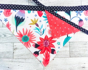 RESTOCK * Polka Dots & Flowers ~ Reversible Tie on Bandana ~ Double Sided Bandana ~ Floral Bandana ~ Dog Bandana ~ Cat Bandana ~ Pet Bandana